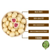 Gefriergetrocknete Himbeeren in weißer Joghurt-Schokolade 250g