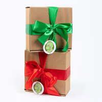 Geschenkbox braun grüne Schleife mit Rosinen Flame Jumbo 250g & Datteln Deglet Nour 250g