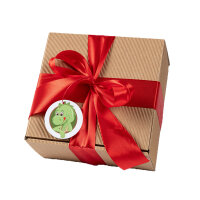 Geschenkbox braun rote Schleife mit Datteln Deglet Nour 250g & Edamame Bohnen 250g