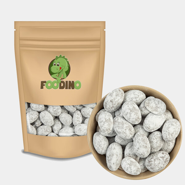 Schneemandeln mit Puderzucker in Milchschokolade 250g